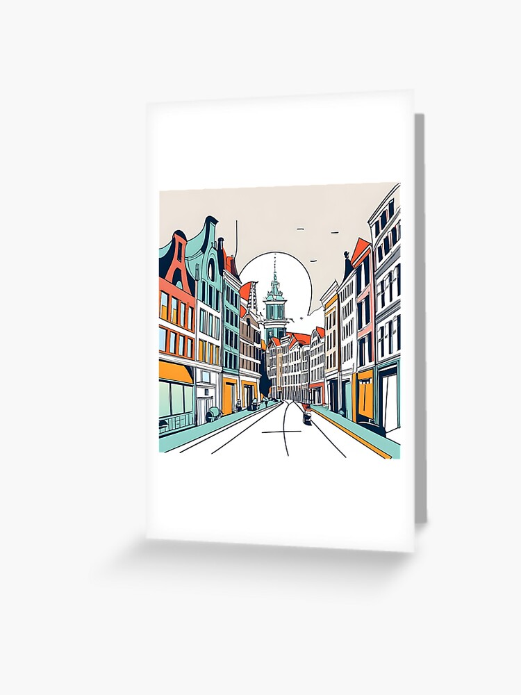 Thumbnail 1 of 2, Greeting Card, Amsterdam City Skyline Drawing designed and sold by Patricks-Art.
