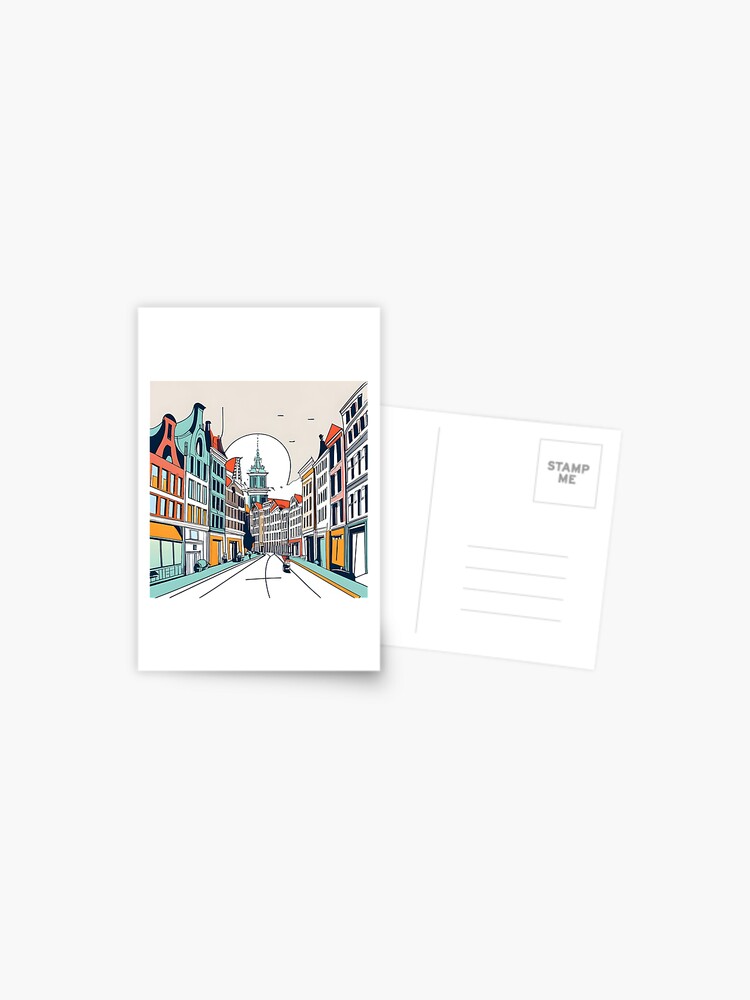 Thumbnail 1 of 2, Postcard, Amsterdam City Skyline Drawing designed and sold by Patricks-Art.
