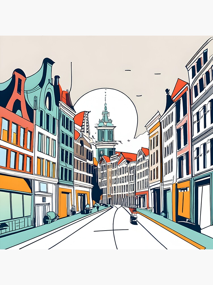 Thumbnail 3 of 3, Sticker, Amsterdam City Skyline Drawing designed and sold by Patricks-Art.