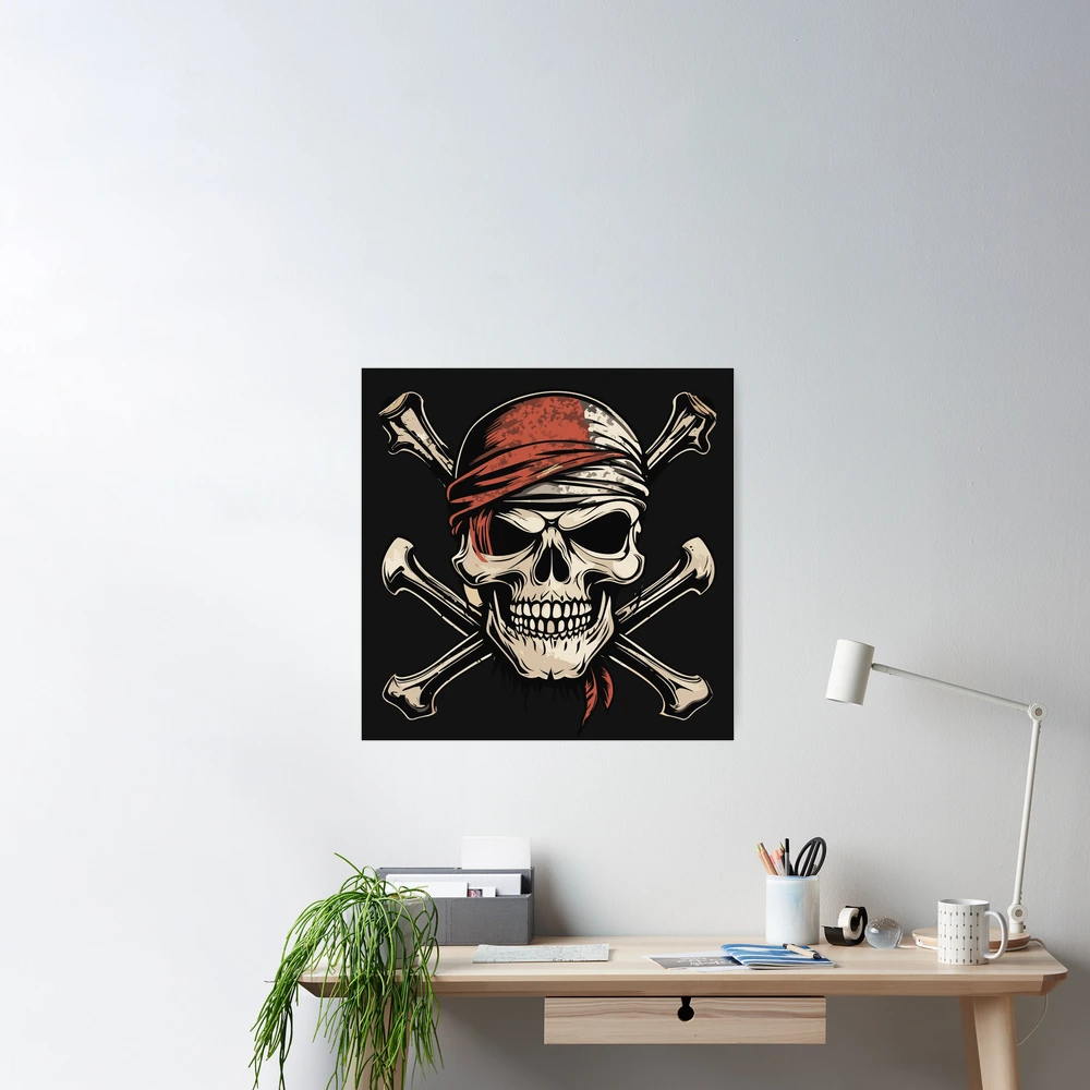 Caribbean Pirate Skull and Crossbones Cool Pirate Logo | Poster