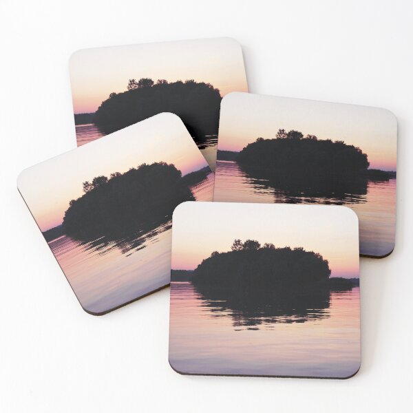 Item preview, Island with reflection on pink sky and water.  designed and sold by Angela Cini.