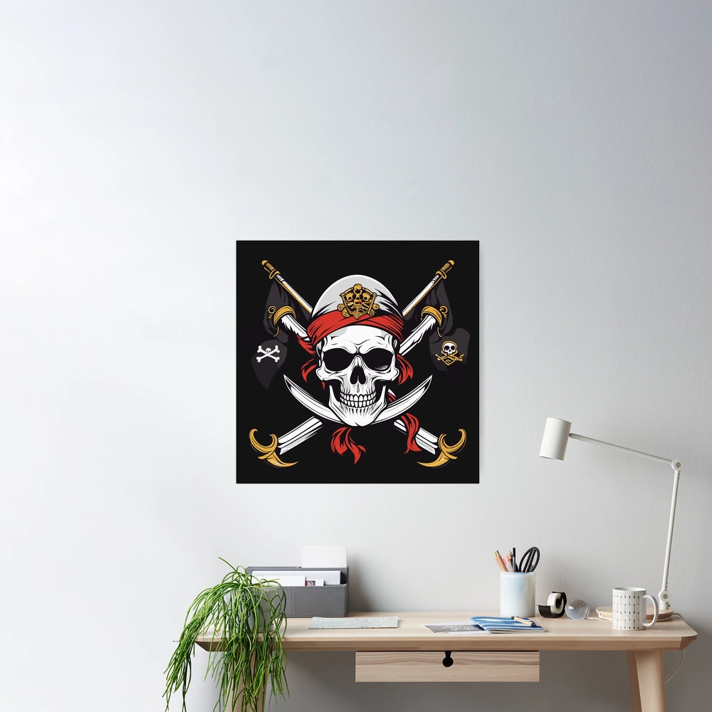 Trinx Red Pirate Flag With Swords Art Print Black Wood Framed