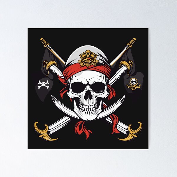Caribbean Pirate Skull and Crossbones Cool Pirate Logo Poster for