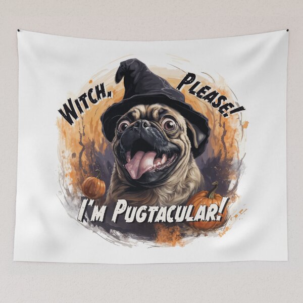 Item preview, Witchy Pug with Pumpkins designed and sold by TheQuietDesign.