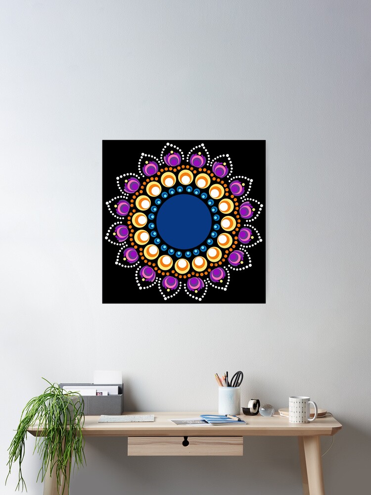 Poster, Fire Lake Dot Mandala designed and sold by Triplicate Limited