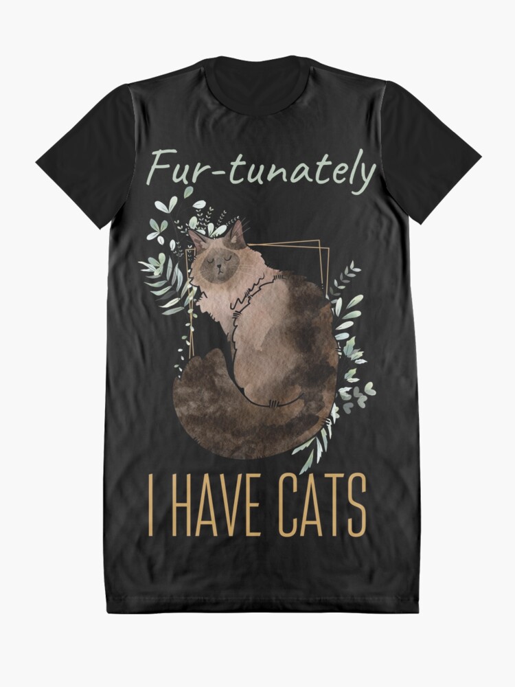 Thumbnail 3 of 5, Graphic T-Shirt Dress, Fur-tunately, I have Cats - Balinese Cat - Cat Lovers Gifts designed and sold by FelineEmporium.