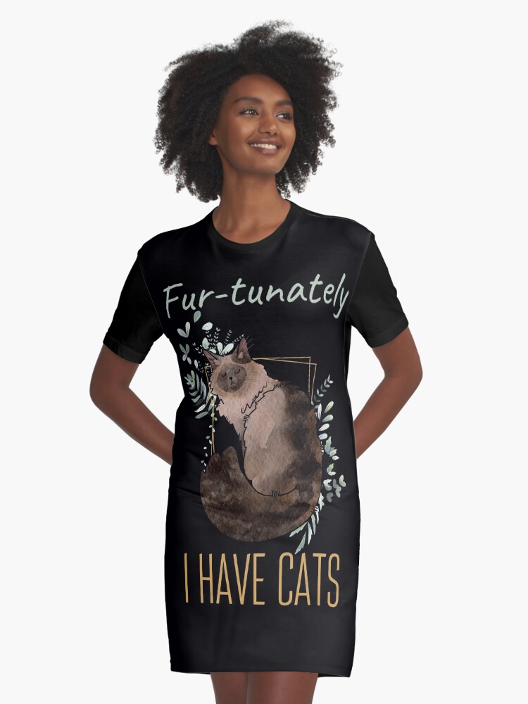 Thumbnail 1 of 5, Graphic T-Shirt Dress, Fur-tunately, I have Cats - Balinese Cat - Cat Lovers Gifts designed and sold by FelineEmporium.