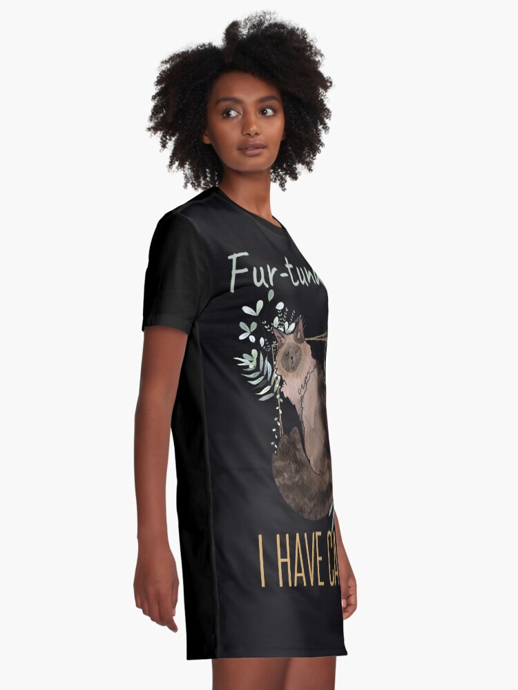 Thumbnail 2 of 5, Graphic T-Shirt Dress, Fur-tunately, I have Cats - Balinese Cat - Cat Lovers Gifts designed and sold by FelineEmporium.
