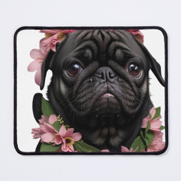 Item preview, BLACK PUG WITH FLOWERS designed and sold by Erikasinhag.