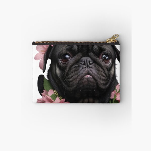 Item preview, BLACK PUG WITH FLOWERS designed and sold by Erikasinhag.