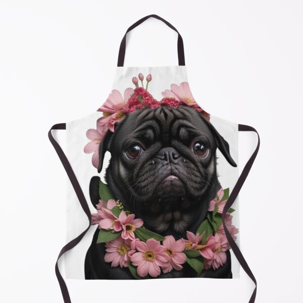 Item preview, BLACK PUG WITH FLOWERS designed and sold by Erikasinhag.