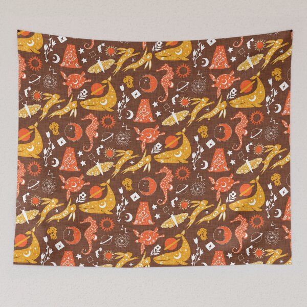 Item preview, Dream Night 70s Brown - Whale - Whimsical Animals - Turtle - Stars - Moon- Moths  designed and sold by susycosta.