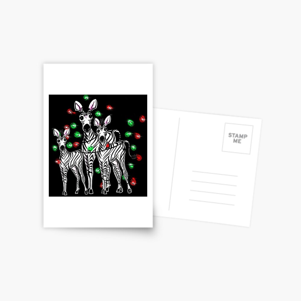 Festive holiday Christmas zebra family red green twinkle holiday