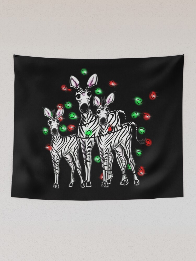 Festive holiday Christmas zebra family red green twinkle holiday