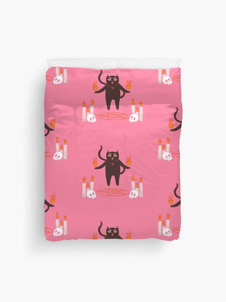 Thumbnail 1 of 2, Duvet Cover, Cute halloween black cat witchcraft illustration designed and sold by WeirdyTales.