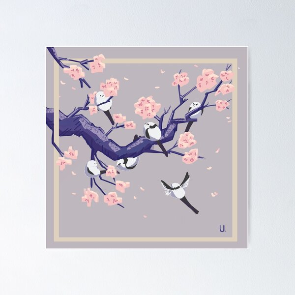 Item preview, Shima Enaga (Long Tailed Tits) playing in Cherry Blossom  designed and sold by Jo Ungeheuer.