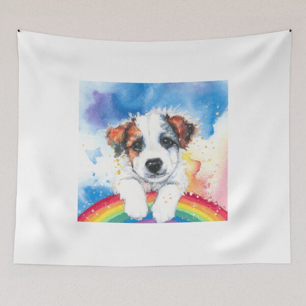 Item preview, watercolor cute dog and rainbow designed and sold by PesadeloArt.
