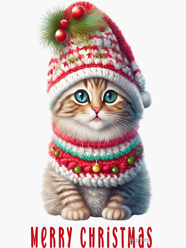 Sticker for Sale avec l'œuvre « Joyeux Noël chat » de l'artiste jkrphoto |  Redbubble