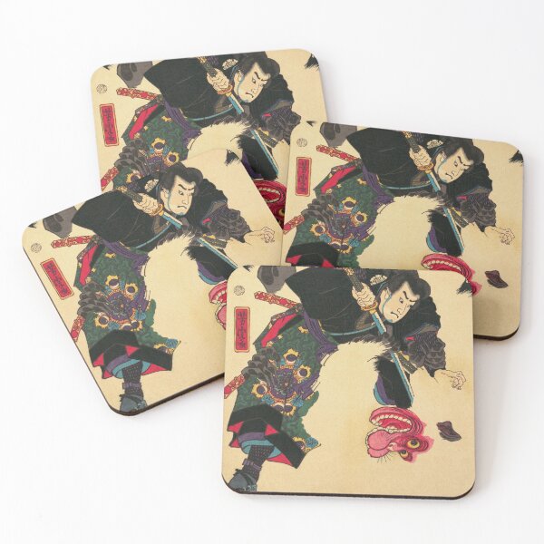 Item preview, Samurai Fighting White Monster - Vintage Japanese Ukiyo-e Woodblock designed and sold by VintageSpaceArt.