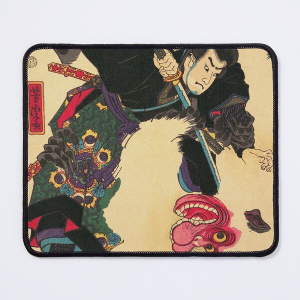 Item preview, Samurai Fighting White Monster - Vintage Japanese Ukiyo-e Woodblock designed and sold by VintageSpaceArt.