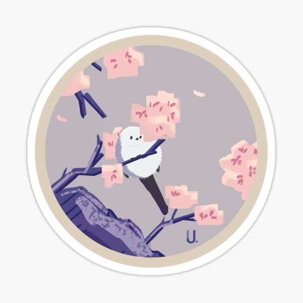Item preview, Shima Enaga (Long tailed Tit) sitting on a Cherry Branch designed and sold by Jo Ungeheuer.
