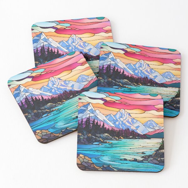 Item preview, Stained Glass Mountain Lake Landscape 3 designed and sold by SeeFutureDreams.
