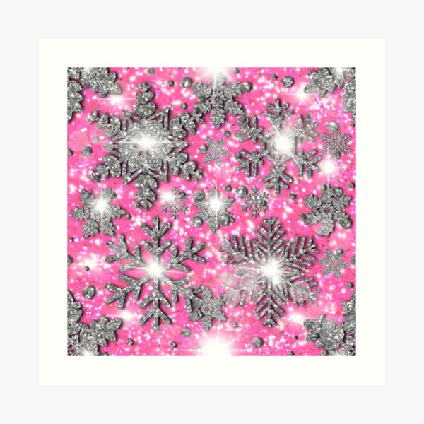 Glittery pink silver white sparkling Christmas snowflakes frosty holiday  pattern Art Print for Sale by hollycooper