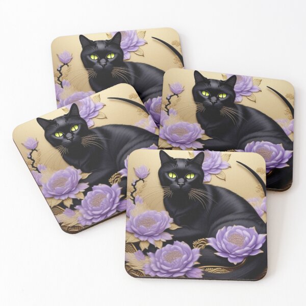 Item preview, Black cat and lavender flowers  designed and sold by Roxburylane.
