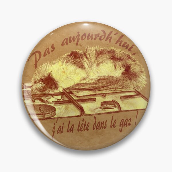 Item preview, Tricolor cat, head in the gas - brown marbled version, text in French designed and sold by SylvieG18.