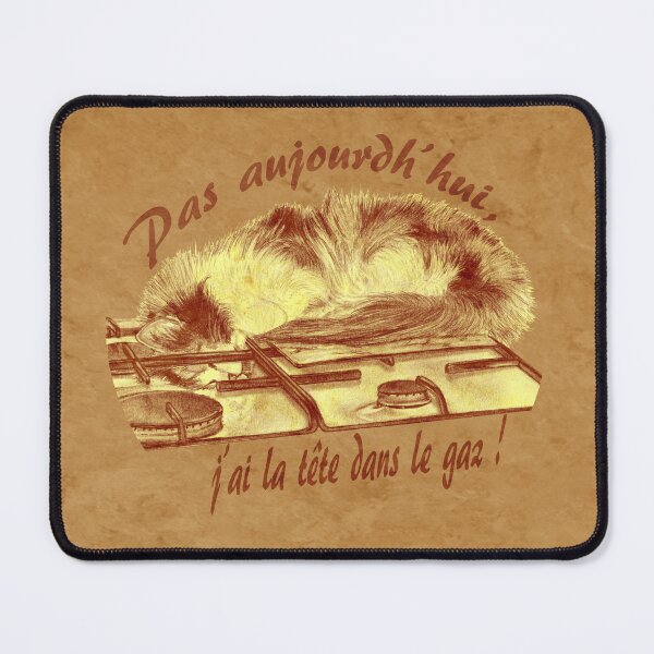 Item preview, Tricolor cat, head in the gas - brown marbled version, text in French designed and sold by SylvieG18.