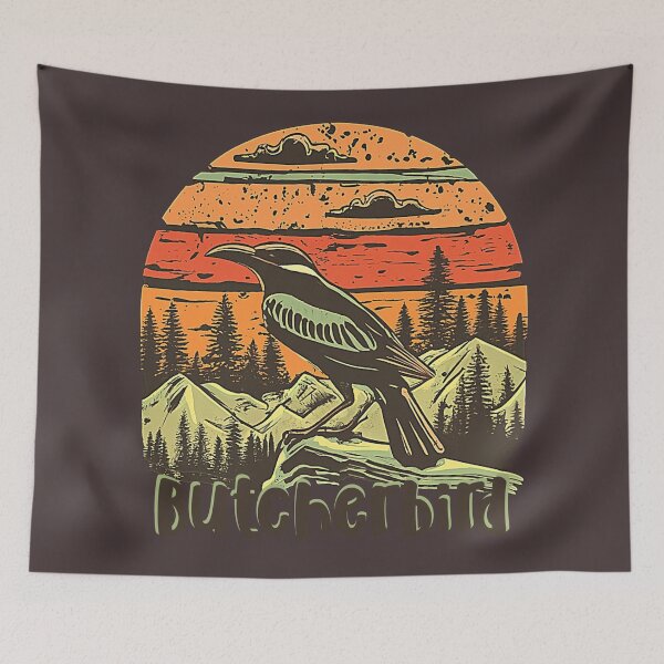 Item preview, BUTCHERBIRD With a retro design in sunset colors Vantage, trees and mountains designed and sold by Ndli.