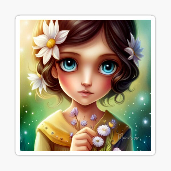 Brown Haired Daisy Girl Sticker
