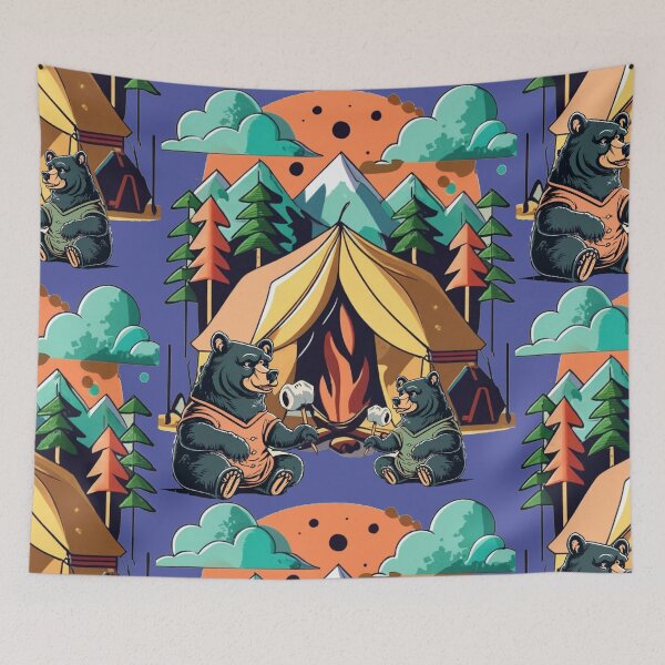 Item preview, Funny Black Bears Camping Abstract Art designed and sold by Nature's Fancy.