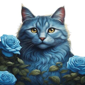 Mesmerising Blue Cat With Blue Roses | Sticker