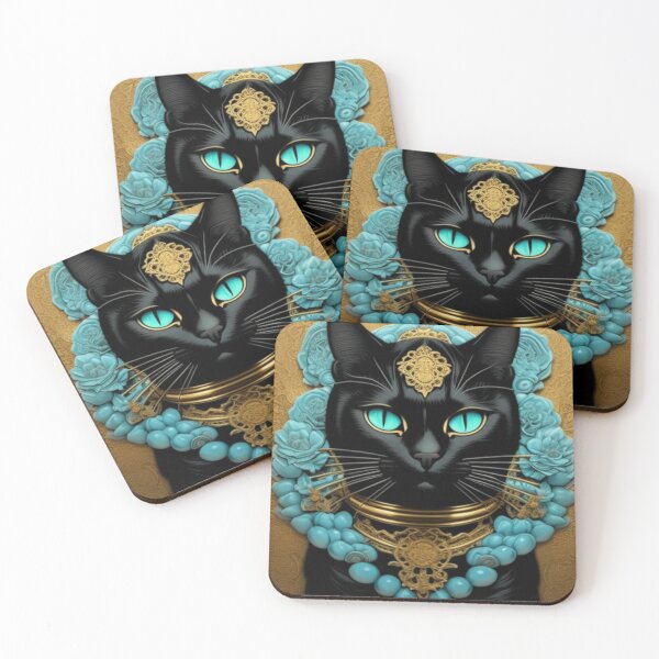 Item preview, Elegant black cat adorned in aqua beads and flowers  designed and sold by Roxburylane.