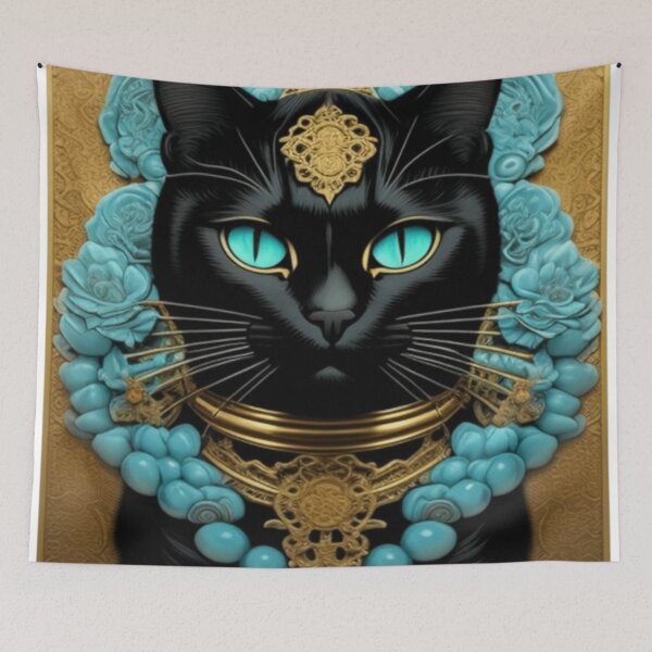 Item preview, Elegant black cat adorned in aqua beads and flowers  designed and sold by Roxburylane.