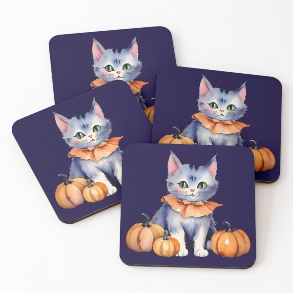 Item preview, Green-eyed Halloween Cat And Three Pumpkins designed and sold by BloomCatB.