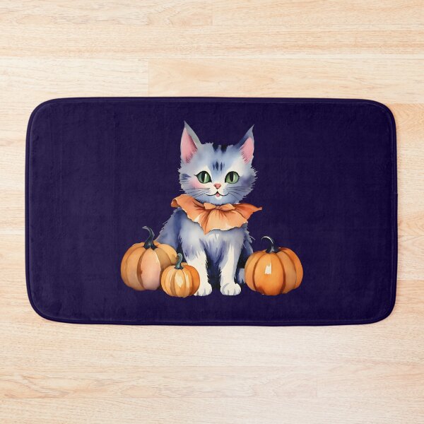 Item preview, Green-eyed Halloween Cat And Three Pumpkins designed and sold by BloomCatB.