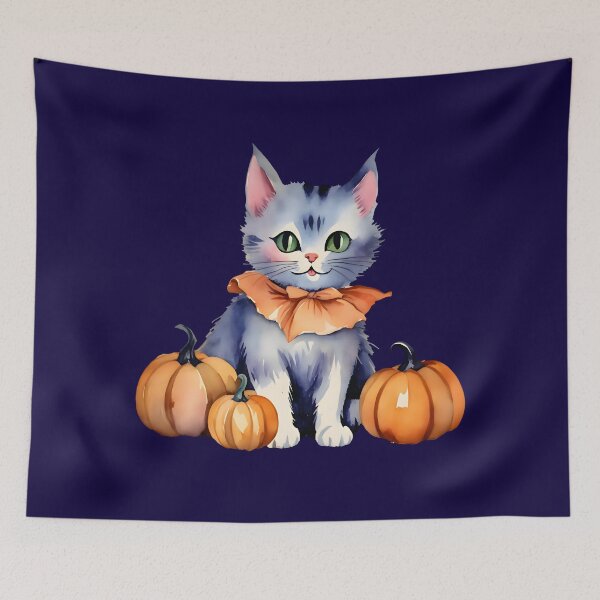 Item preview, Green-eyed Halloween Cat And Three Pumpkins designed and sold by BloomCatB.