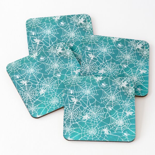 Item preview, Creepy Cobwebs and Ghostly spiders on teal designed and sold by MagentaRose.