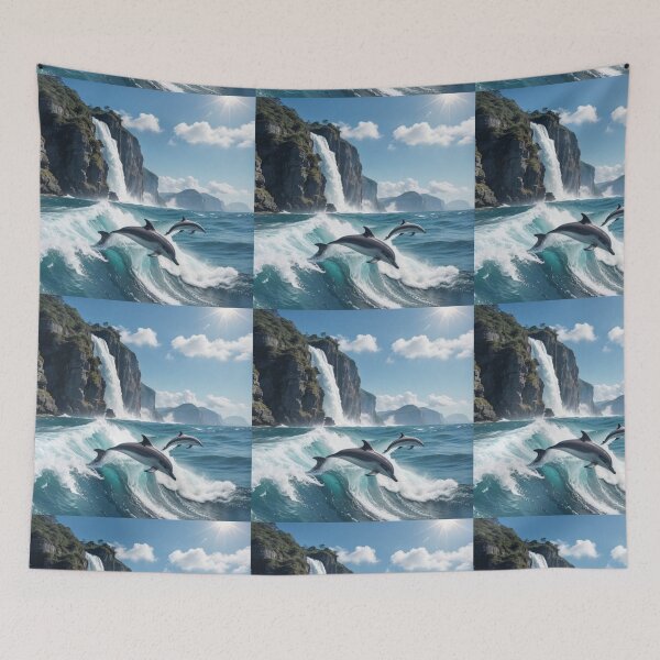 Item preview, Waterfall at the beach with dolphins.  Dolphin love. Fastasy designed and sold by Debsgiftware Ward.