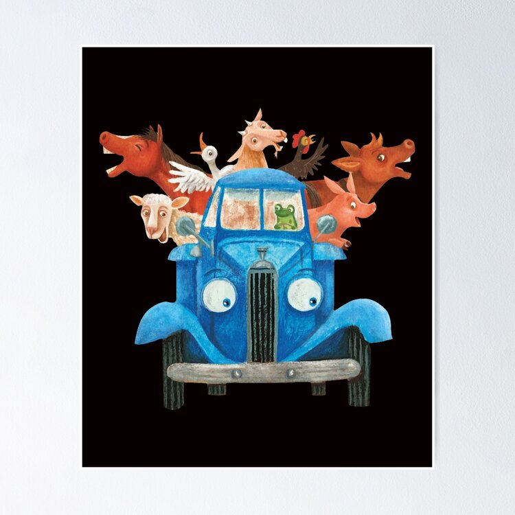 Little blue truck with farm animals classic illustration Sticker