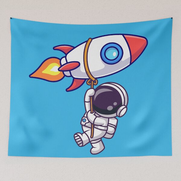 Item preview, Cute Astronaut Hanging from Rocket with Rope Cartoon Vector Icon Illustration designed and sold by hjian8219.