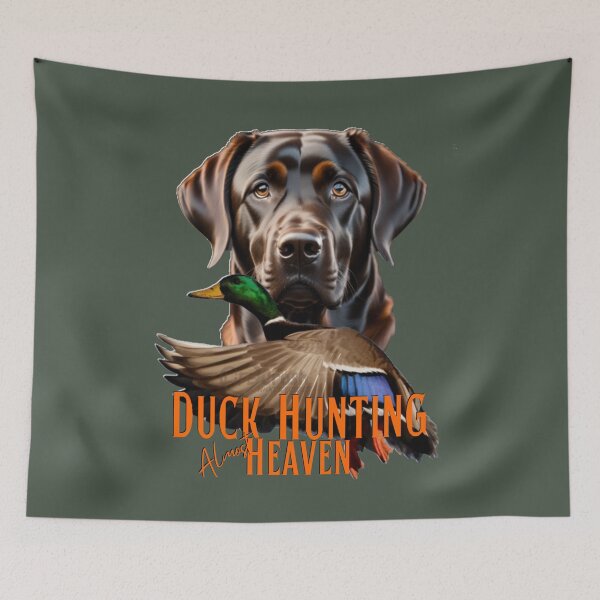 Item preview, Duck Hunting Chocolate Labrador Retriever and Flying Mallard designed and sold by LifeCrush.