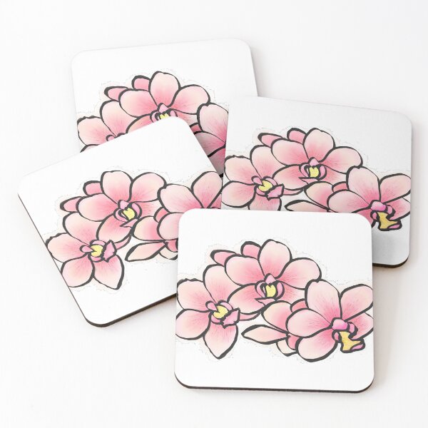 Artikelvorschau, Rosa Orchideenblumen-Aquarell- und Tintendesign entworfen und verkauft von Heathermarie321.