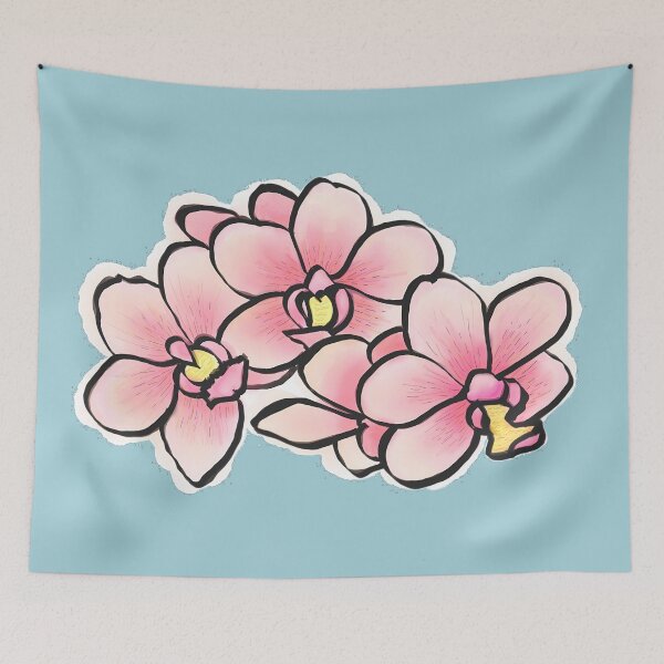 Artikelvorschau, Rosa Orchideenblumen-Aquarell- und Tintendesign entworfen und verkauft von Heathermarie321.