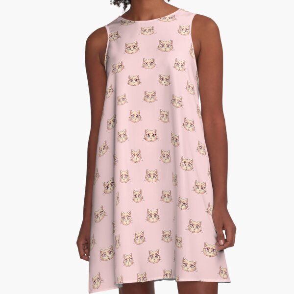 Cat Pattern on Pink Background A-Line Dress
