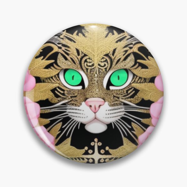 Item preview, Gold and black kitty with pink flowers  designed and sold by Roxburylane.