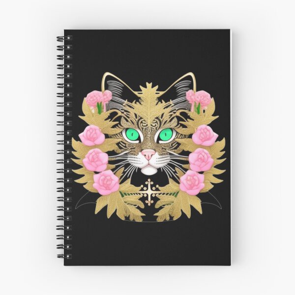 Item preview, Gold and black kitty with pink flowers  designed and sold by Roxburylane.