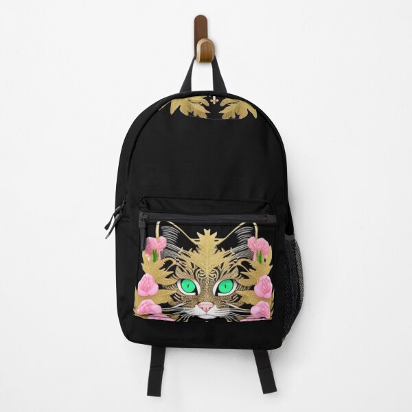 Item preview, Gold and black kitty with pink flowers designed and sold by Roxburylane.